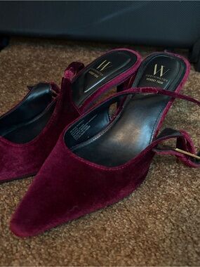 Worthington Wine Velvet Pointed Toe Slingback Heels